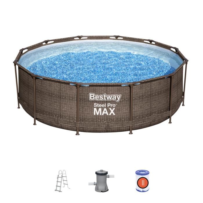 Mykonos Lux rattan hatású, fémvázas medence szett Ø3,66m x 1,00m